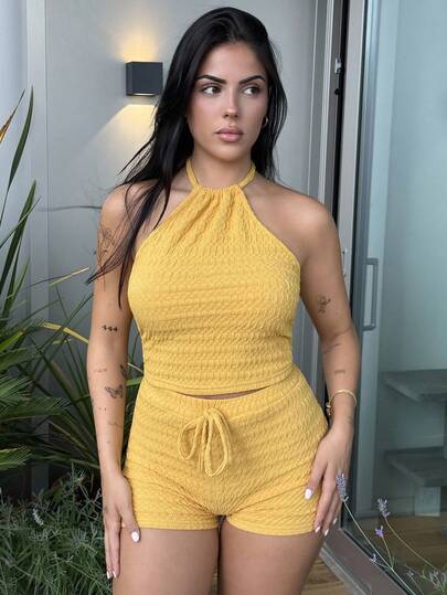 Lucia Bellido Spring/Summer New Women Outfit Suitable For Music Festival, Easter, Nashville, Birthday Party, Graduation, Daily Casual Wear, All-Match Versatile, Leisure, Cruise, Beach, Sunbathing, Street Style, Textured Fabric, Lace-Up, Sexy Backless
