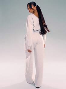 MUSERA 不对称肩部束腰阔腿连体裤，休闲夏季度假秋季冬季居家舒适休闲