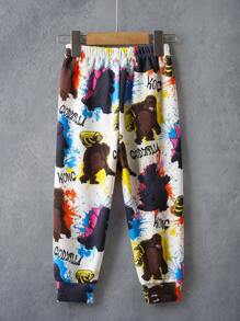 GODZILLAxKONG X SHEIN Young Boy Casual Cartoon Print Elastic Waist Loose Fit Long Sweatpants - Multicolor - View 2