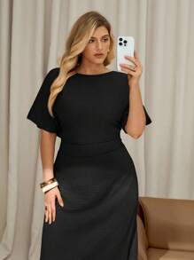 Auralis Vestido de lino de color sólido para verano de talla grande para damas, vestido largo de manga corta, vestido de verano para damas, vestidos para vacaciones de verano, vestidos casuales para mujer, vestidos modestos para mujeres - Negro - Ver 4