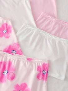 3pcs/Set Girls Young Girl Floral Series Regular Inner & Outer Wear Camisole + Briefs Underwear Set Girls Tank Top Sets Summer Girls Sets Girls Pajama Short Sets Cotton Sets For Girls Girls Floral Tank Top Sets Fall Winter