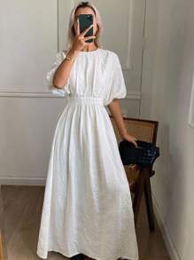 Livesso Đầm maxi nữ hở lưng, thắt eo, dáng lửng, thích hợp cho mùa hè. - trắng - Xem 4