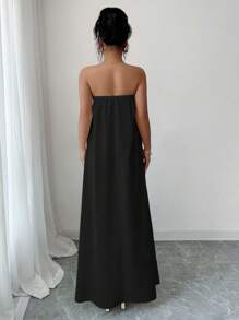 Elenzga Váy Bandeau in hoa dáng rộng thoải mái dành cho nữ - màu đen - Xem 2