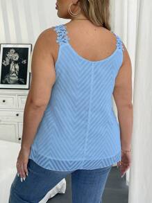 Calvaya Plus Size Women Solid Color Contrast Lace Loose Fit Camisole Baby Blue - Blue - View 2