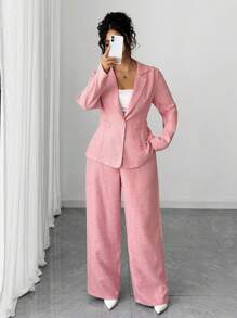 Elenzga Elegant Pink Suit Set, Fashionable Fabric Fall Cloth For Women Autumn - Baby Pink - View 5