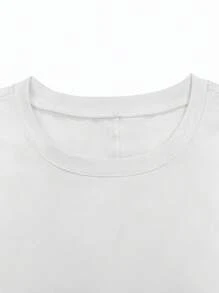 INAWLY Damska, swobodna, jednokolorowa, krótka koszulka z długim rękawem - Biały - Zobacz 6