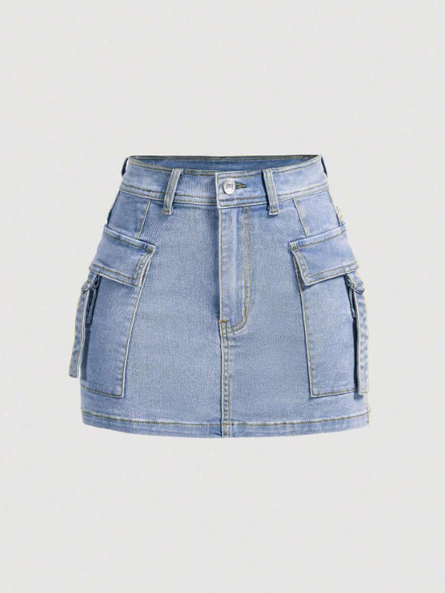 SHEIN MOD Minifalda vaquera de mujer, de moda para el verano - Azul - Ver 1