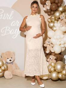 Loomaby Váy bầu không tay họa tiết màu trơn - Màu Khaki - Xem 7