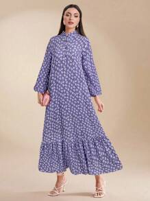 Al Najma 女士优雅碎花阿拉伯风格连衣裙 - 紫色 - 查看 5