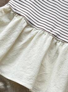 SHEIN Young Girl Loose Casual Minimalist Comfortable Round Neck Striped Sleeveless Patchwork Ruffle Hem Dress, Striped Camisole Dress, Suitable For School, Home, Outdoor Sports, Beige Dress, Striped Dress, Vacation Dress, Matching Mother And Daughter School Girls Clothes  Toddler Girl Fall Clothes