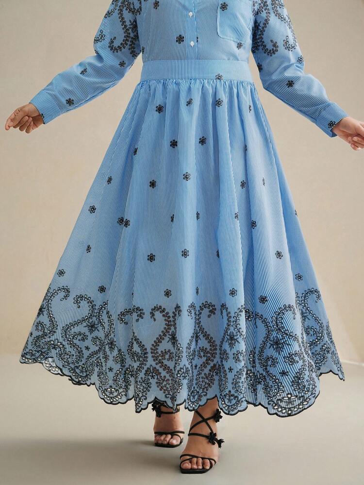 Gestreifte bestickte Rock in Große Größen, geeignet für Frühling, Festivals, Feiertage, Urlaub, elegante Kleider für Frauen