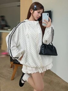 DAZY 女式波点印花蕾丝边连帽外套（秋冬款）