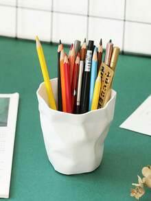 SHEIN 1PC  Minimalist Style Pure White Creative Art Personalized Pen Holder Learning Stationery Storage Bin Makeup Brush Holder Desktop Garbage Bin Desktop Fruit Shell Storage Basin - White - View 7