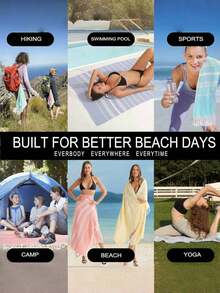 SHEIN 1pc Classic Series Durable Non-Shrink Turkish Tassel Beach Towel, Available In Multiple Sizes, Sand-Resistant, Quick-Drying, Lightweight, Suitable For Beach, SPA, Travel, Stripe Sports Towel - Hot Pink - View 5