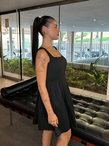 Lucia Bellido Women's Square Neck Sleeveless Dress - Black - View 6