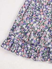 Girls' Cute Ditsy Floral Soft Flowing Peter Pan Collar Long Sleeve Dress With Ruffle Hem - Multicolor - View 7