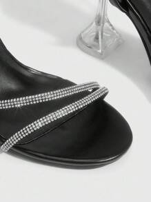 CUCCOO SZL Women's Silver Metallic Bowknot Fashionable Sexy Ankle Strap Round Toe Glass Heel High Heel Sandals - Black - View 11