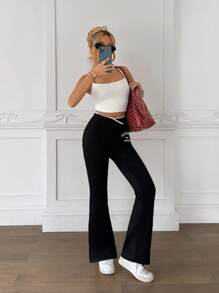 SHEIN Teen Girls' High Waist Flared Yoga Pants, Stretchy & Comfortable Workout Leggings, Versatile Flared Leggings Fall Winter