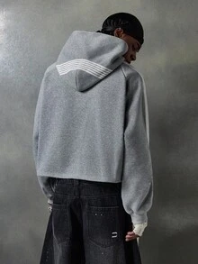 NEON BLANC 男士连帽长袖丝带拼布印花连帽衫，适合秋冬 - 灰色 - 查看 3