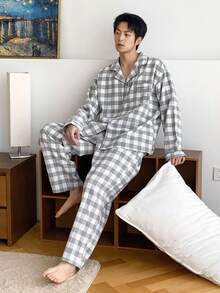 DAZY Set de pijamale bărbătesc din material în carouri multicolor, toamnă, haine de toamnă - Multicolor - Vizualizare 7