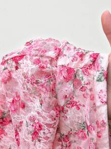 Solflare 大码碎花蕾丝荷叶边下摆休闲优雅度假工作/办公室粉色半身裙