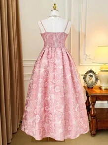 Rometta Plus Size Women V-Neck Ruched Elegant Party Dress - Dusty Pink - View 2