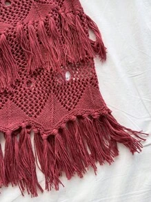 Soleia 2 件波西米亚风流苏露背上衣 + 低腰流苏裙套装，适合派对、约会、情人节、复活节、狂欢节、下午茶、海滩、游轮、城市度假、秋冬 - 棕色 - 查看 4