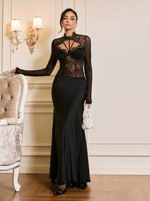 Glamine Cut Out Front Lace Bodysuit Fall Cloth For Women - Black - View 1