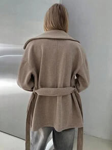 Aloruh 秋季女装，女士加厚卡其色翻领口袋宽松大衣，适合秋冬季节穿着。 - 卡其色 - 查看 3
