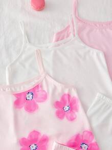 3pcs/Set Girls Young Girl Floral Series Regular Inner & Outer Wear Camisole + Briefs Underwear Set Girls Tank Top Sets Summer Girls Sets Girls Pajama Short Sets Cotton Sets For Girls Girls Floral Tank Top Sets Fall Winter