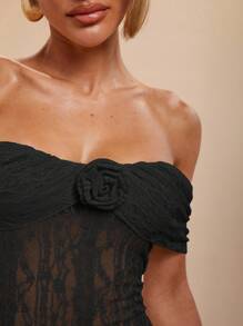 COSMINA 女士优雅露肩中长连衣裙，适合度假、春夏季 - 黑色 - 查看 7