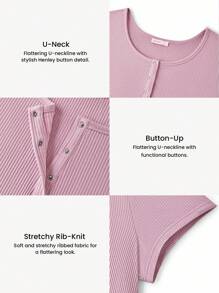 LUVLETTE Soft Cotton Plus Women Misty Forest Style Pink Soft Ribbed Cotton Round Neck Pajamas Dresses Vestidos Casuales De Mujer Lingerie As Outerwear Cozy At Home Bridal Intimates& Pyjamadressing - Pink - View 3