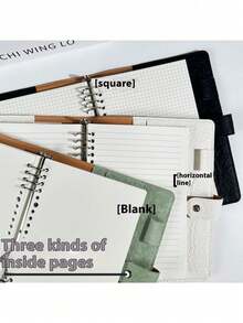 SHEIN A5/A6 活页横线/空白/方形内页笔记本书写流畅，配有可拆卸软皮封面，适用于学生文具办公用品、学校用品、返校 - 彩色 - 查看 7