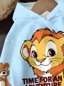 Baby Boy Casual Loose Comfortable Cartoon Animal Cute Style Lion Bear Sports Graphic Letter Print Graffiti Soft Knit Hoodie Sweatshirt, Suitable For Autumn/Winter Baby Hoodies Toddler Boy Hoodies Lion King Hoodies Cartoon Animal Hoodies Baby Boy Hoodies Fall