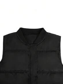 EMERY ROSE Women's Round Neck Big Pocket Padded Vest Jacket - Black - View 4