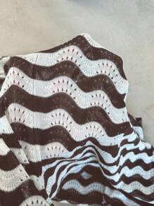 Aloruh 秋冬女士波浪条纹圆领长袖休闲针织连衣裙 - 棕色 - 查看 7