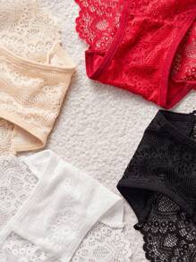 SHEIN 4件套法式浪漫蕾丝内衣套装