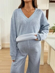 SHEIN 秋季服装，秋季服装，孕妇装 秋冬服装 孕妇装 2 件套 孕妇休闲纯色侧开衩连帽衫和运动裤套装，秋冬孕妇装两件套 两件套休闲套装 孕妇休闲服 舒适两件套女式休闲套装 孕妇装两件套 孕妇休闲套装 两件套女式舒适两件套 灰色两件套 两件套休闲套装女式休闲套装 - 灰色 - 查看 4