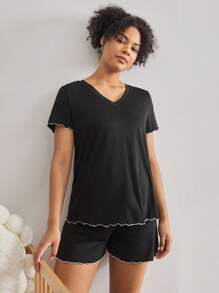 Moonlight&Mama Comfortable Black Elastic Simple Short Sleeve Nightgown, Maternity Loungewear - Black - View 4