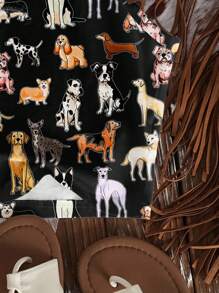 SHEIN EZwear Áo ba lỗ cổ tròn bó sát họa tiết chó tối giản giản dị dành cho nữ, phù hợp cho mùa hè - Nhiều màu - Xem 5