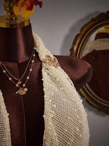 Amplova 大码女式纯色低胸垂坠领露背性感时尚连衣裙 - 杏色 - 查看 2