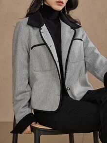 DAZY Chaqueta larga de mujer con bloques de color - Albaricoque - Ver 7