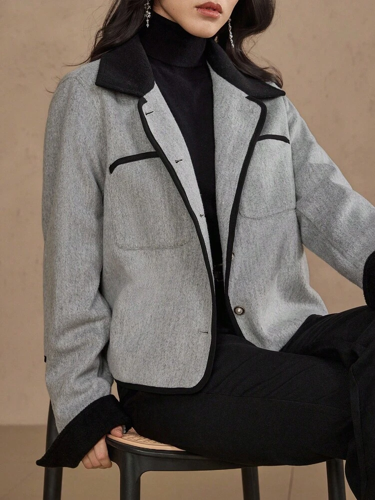 Women's Colorblock Long Sleeve Coat Jacket