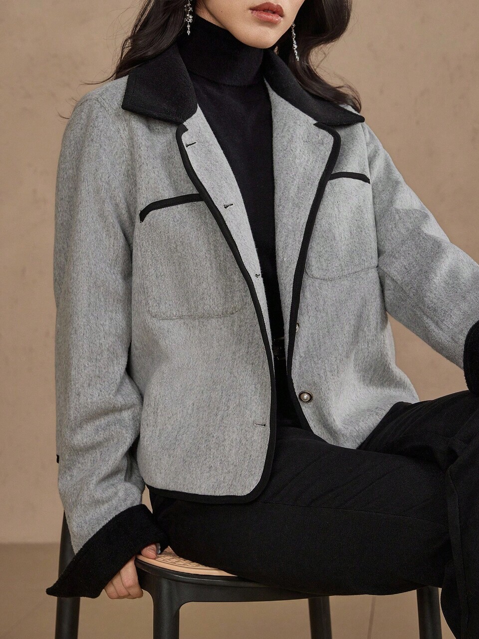 Women's Colorblock Long Sleeve Coat Jacket