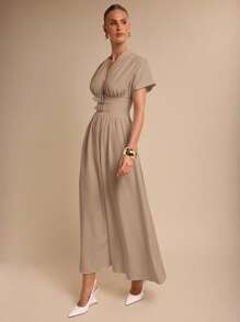 COSMINA Đầm suông màu trơn thanh lịch cho nữ, mùa hè - Lạc đà - Xem 6