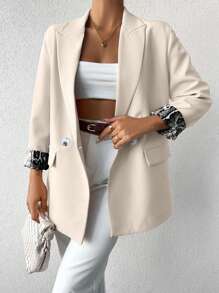 EURMUSE Lapel Neck Flap Detail Blazer - Beige - View 1