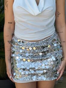 Lucia Bellido Váy Bodycon Mini Sequin Cho Quần Áo Dự Tiệc Năm Mới - Bạc - Xem 3