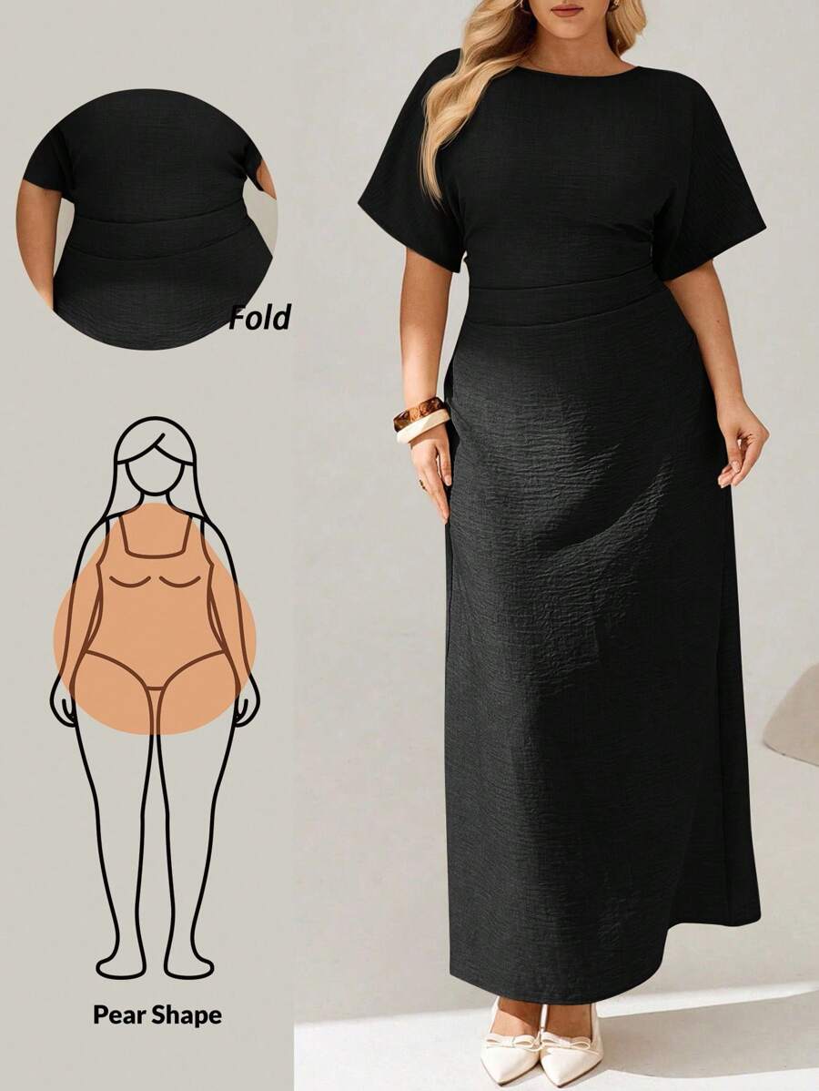 Auralis Vestido de lino de color sólido para verano de talla grande para damas, vestido largo de manga corta, vestido de verano para damas, vestidos para vacaciones de verano, vestidos casuales para mujer, vestidos modestos para mujeres - Negro - Ver 1