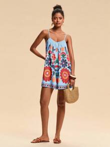 Travachic 女式宽松梭织印花连体裤，夏季装束，度假风格，梭织图案印花，女士休闲夏季度假装束，波西米亚海滩度假装束，波西米亚风情，节日装束，女士沙滩装束，女士夏季装束，毕业装束，女士生日装束，海滩必备品，女士机场装束，欧洲夏季装束，女士乡村装束，返校装束，返校节装束，女士复古风装束，女士街头装束，千禧一代装束，夜生活装束，秋季装束，冬季装束，可爱装束，外出装束