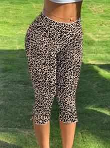 SHEIN EZwear 女式复古豹纹弹力紧身裤